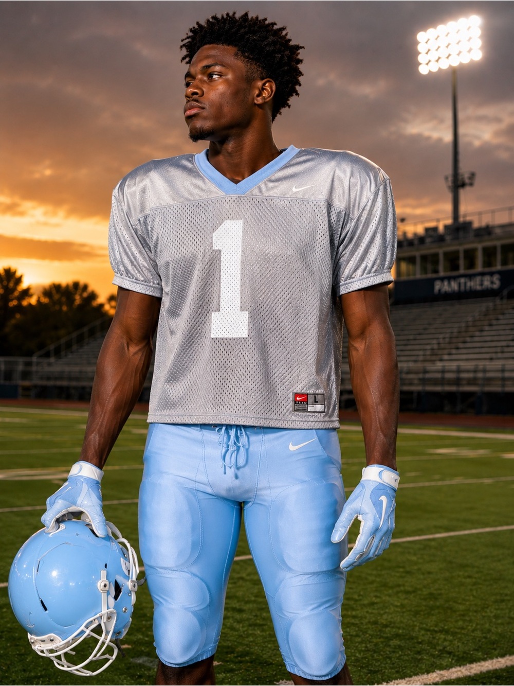 Nike Team Men’s Gray Mesh Football Practice Jersey with Light Blue Trim Size L